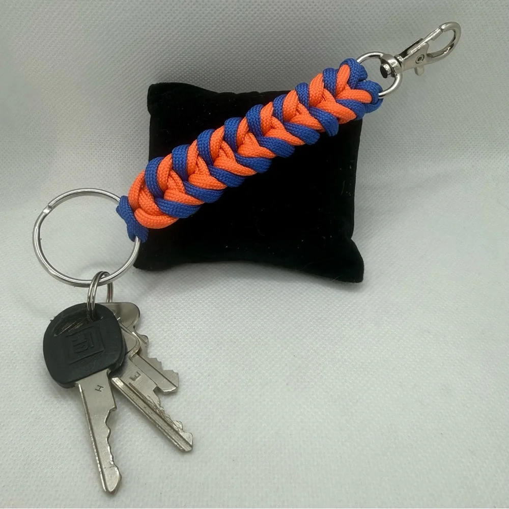 Handmade Orange & Royal Blue Paracord Keychain with Lobster Clasp